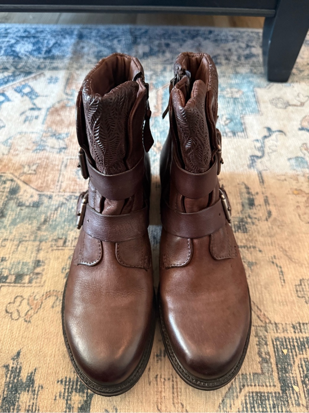 Miz Mooz Brown Leather Lace-Up Buckle Ankle Boots